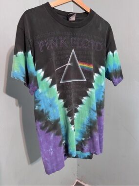Vintage Pink Floyd Black, Teal & Purple Tie-Dye Prism Tee Liquid Blue